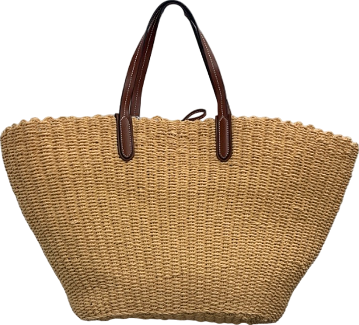 The White Company Natural Leather Trim Straw Basket Tote Bag