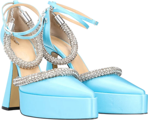 AMINA MUADDI Blue Embellished Kimberly Platform Heels UK 4 EU 37
