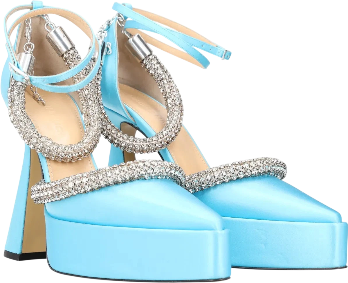 AMINA MUADDI Blue Embellished Kimberly Platform Heels UK 4 EU 37