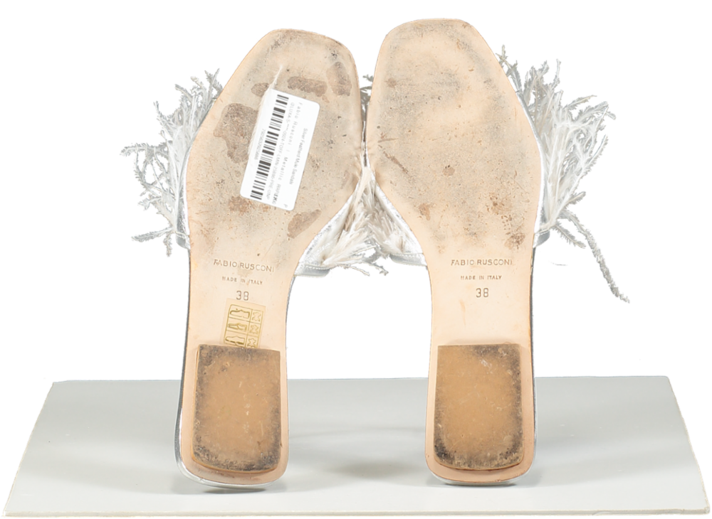 Fabio Rusconi Metallic Silver Featherd Mule Sandals UK 5 EU 38 👠