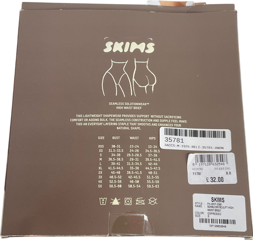 SKIMS Brown Seamless Sculpt High Waist Brief - Espresso UK S