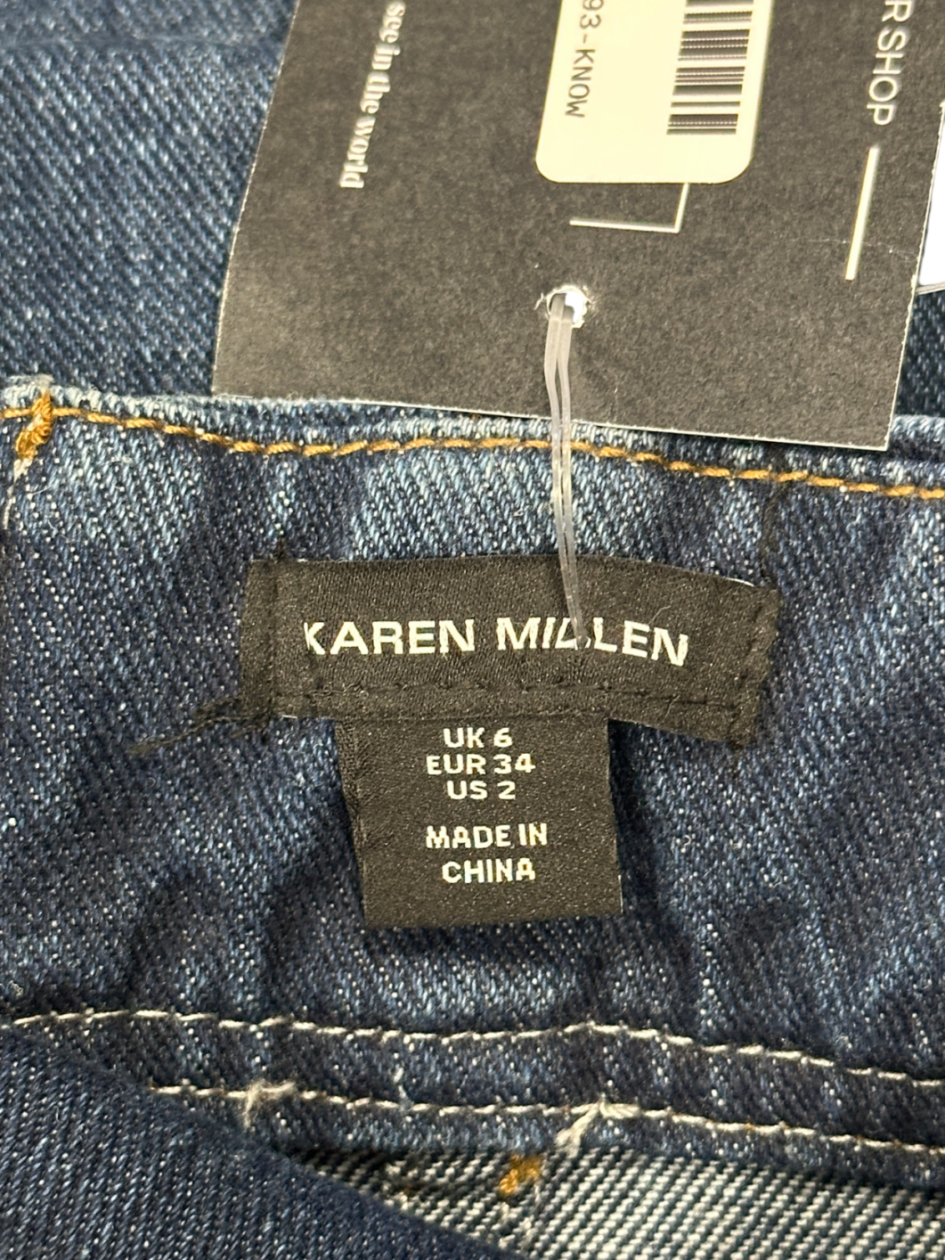 Karen Millen Blue Contrast Stitch Detail Corset Waist Denim Midi Skirt UK 6