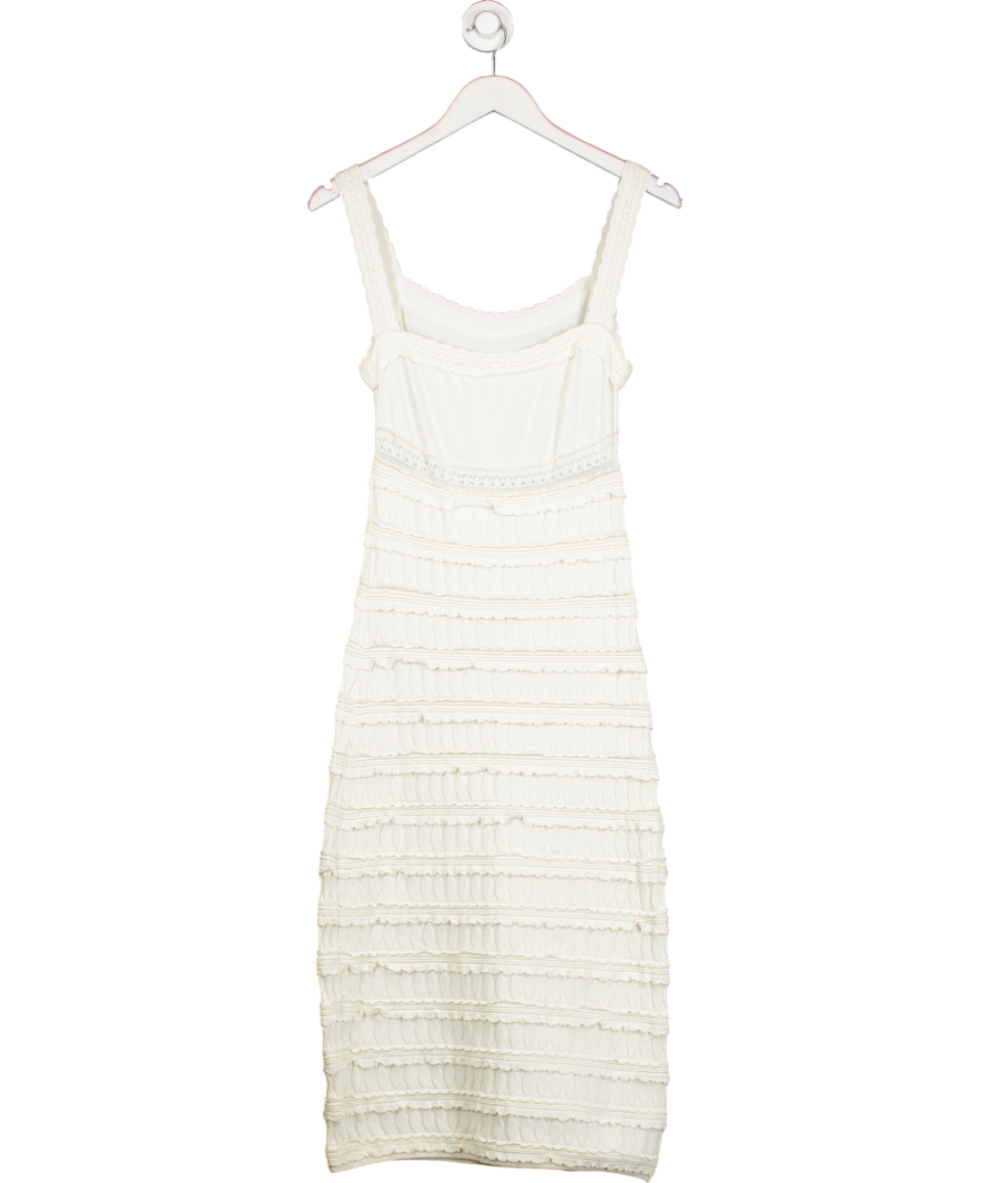 ALAIA White Crochet Ruffle Midi Dress UK 12