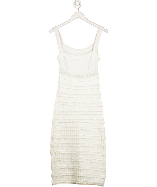 ALAIA White Crochet Ruffle Midi Dress UK 12