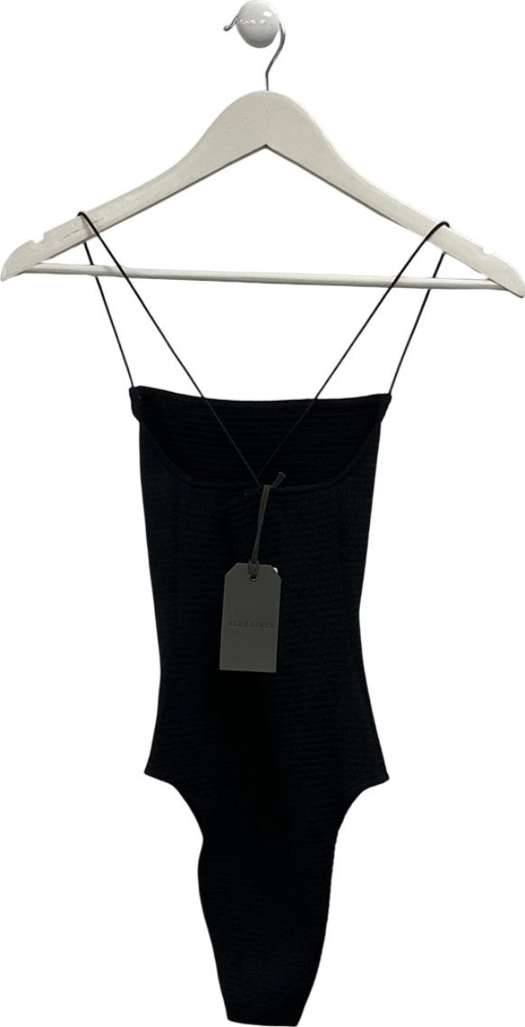 AllSaints Black Tilly Shirred Square Neck Bodysuit UK 6