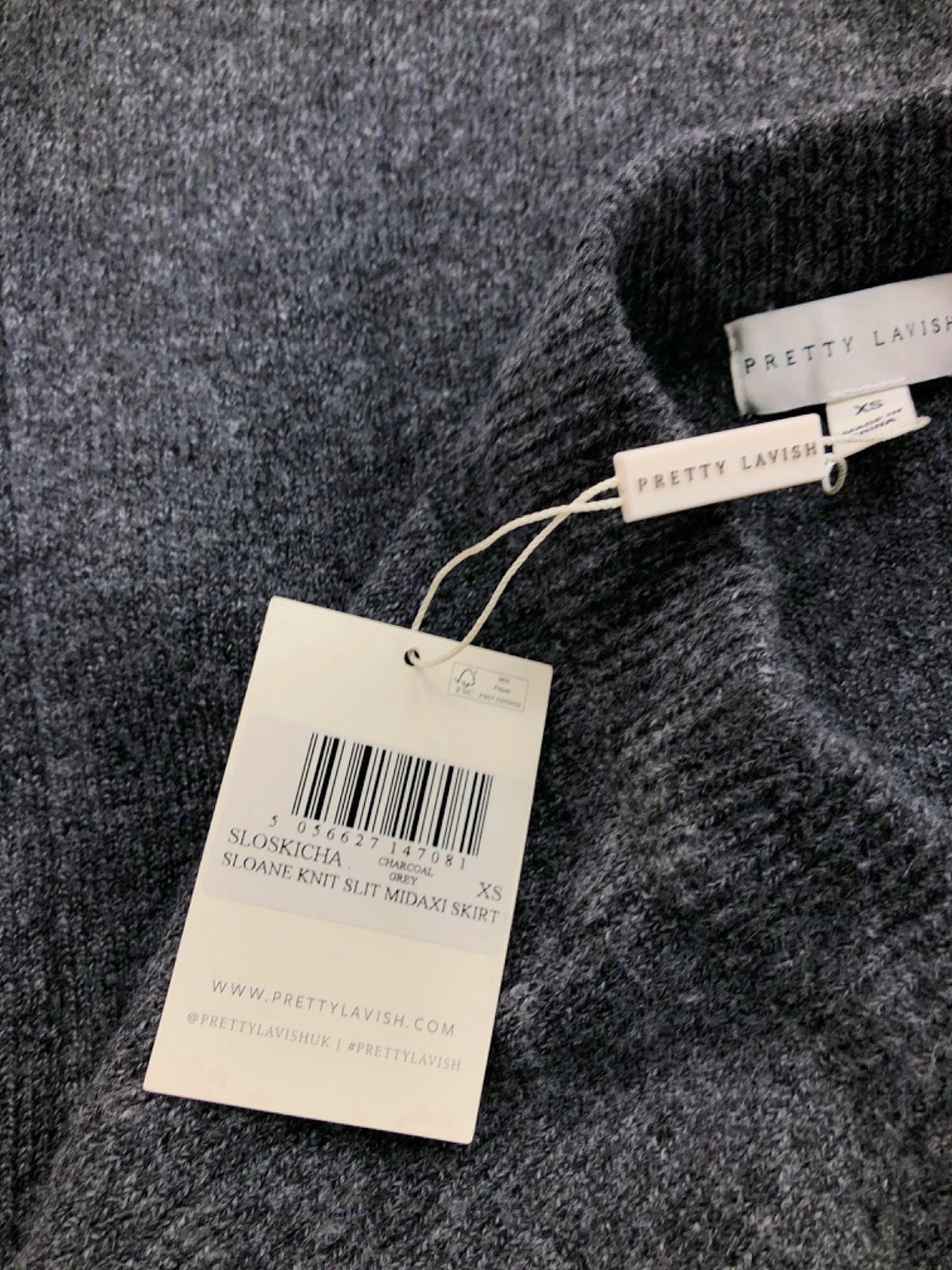 Pretty Lavish Charcoal Sloane Knit Slit Midaxi Skirt UK XS