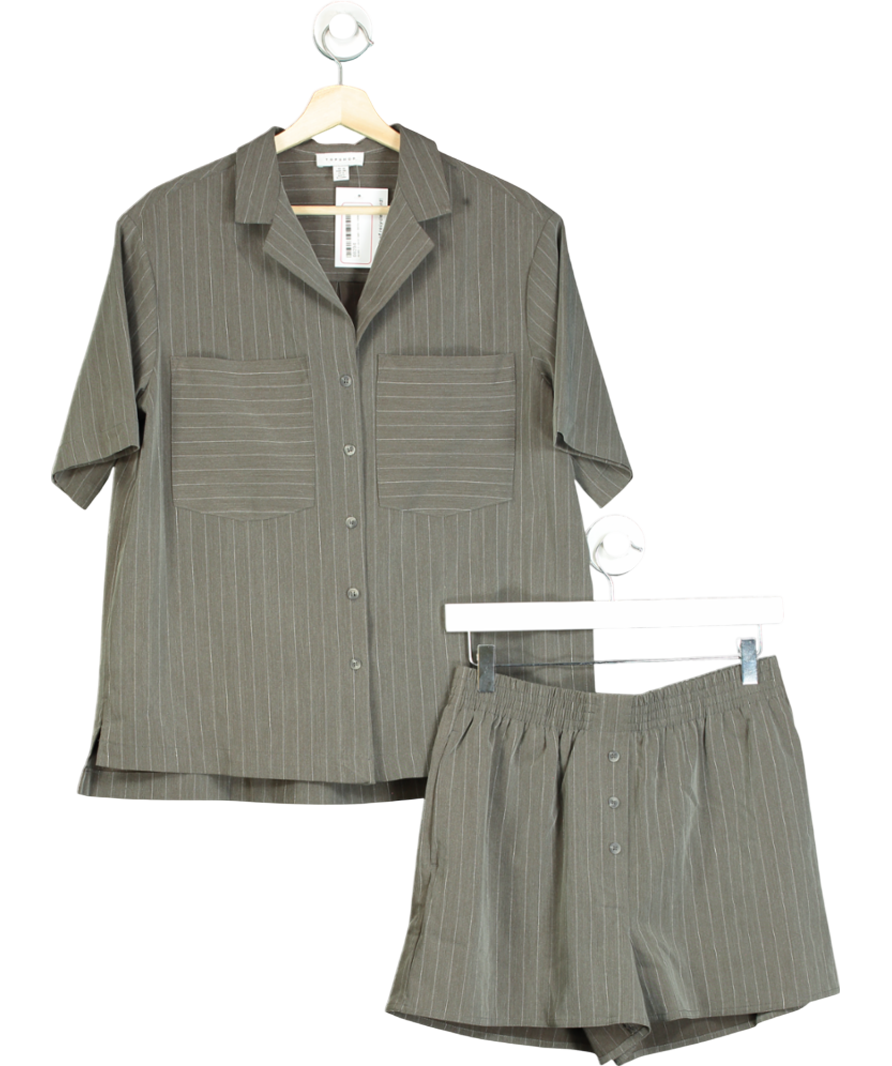 Topshop Grey Pinstripe Short Sleeve Shirt & Short Set UK 10