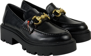 ASOS Black Wide Fit Milan Chunky Chain Detail Loafers UK 5 EU 38