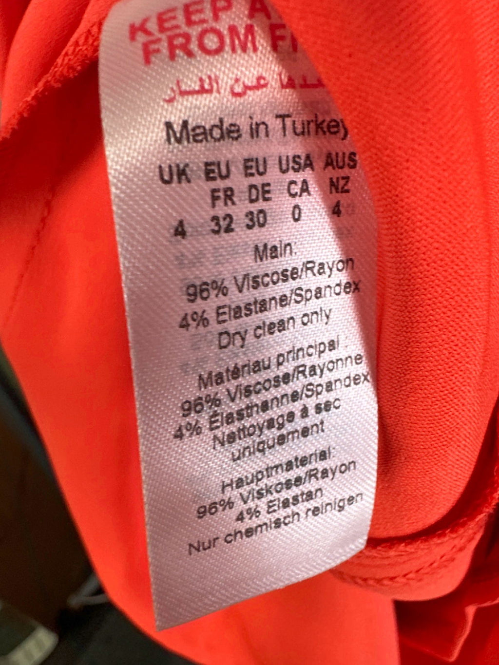 Karen Millen Tomato Red Petite Compact Stretch Viscose Tailored High Neck Tie Detail Midi Dress UK 4