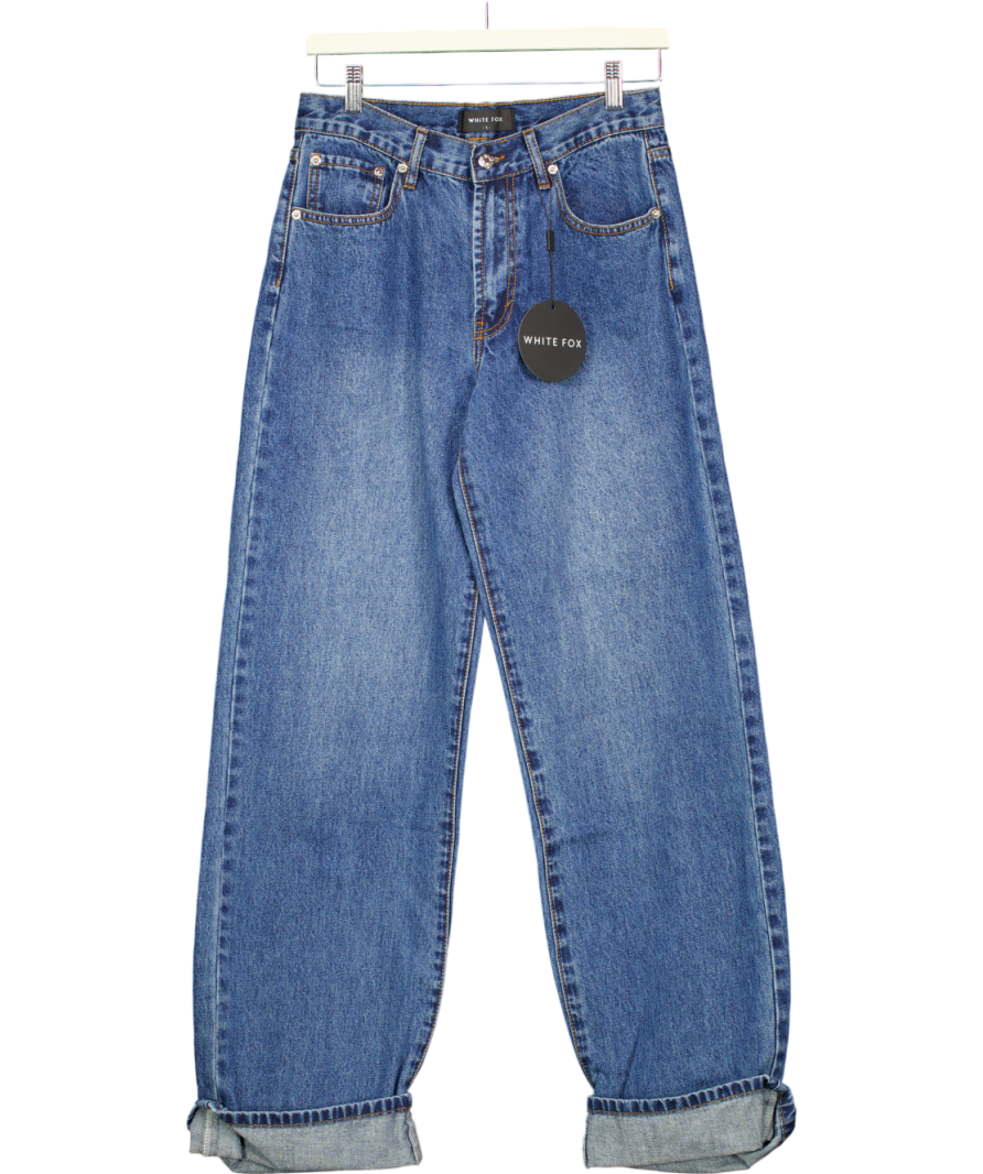 White Fox Always Be Yourself Low Rise Straight Leg Jeans True Blue Wash UK S
