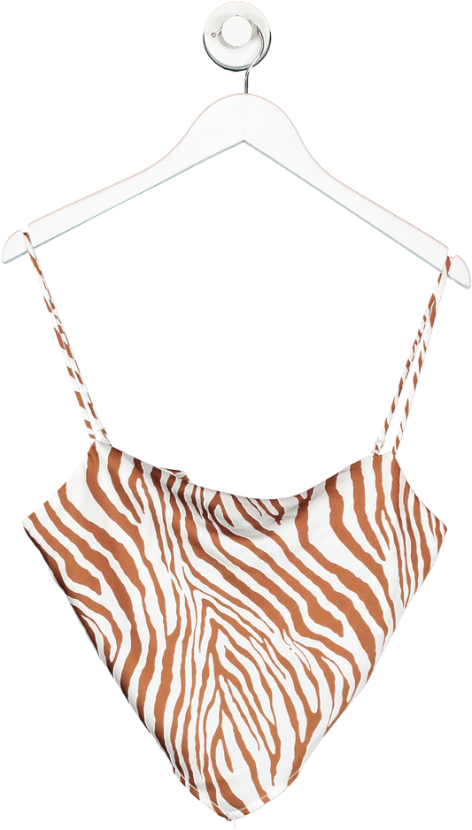 Fashion Nova Brown Zebra Print Cowl Neck Tie Up Top UK M