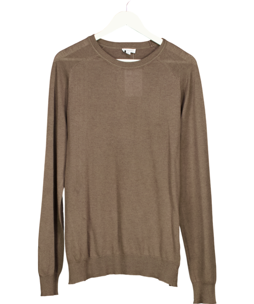 Sunspel Brown Sea Island Cashmere Blend Crew Neck Jumper UK M