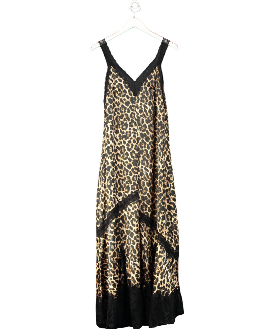ASOS Brown Maxi Dress With Lace Insert In Animal Print UK 8