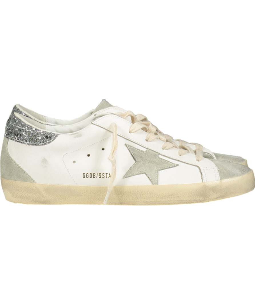 Golden Goose White Super-star With Gray Star And Silver Glitter Heel Tab UK 8 EU 41 👠