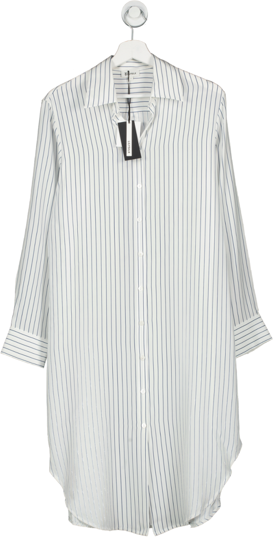 Lily Silk White Pinstriped Freesia Shirt Dress UK S