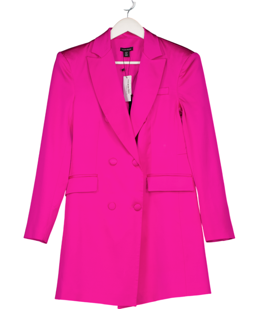 Karen Millen Pink Italian Wool Satin Contoured Open Back Blazer Dress UK 10