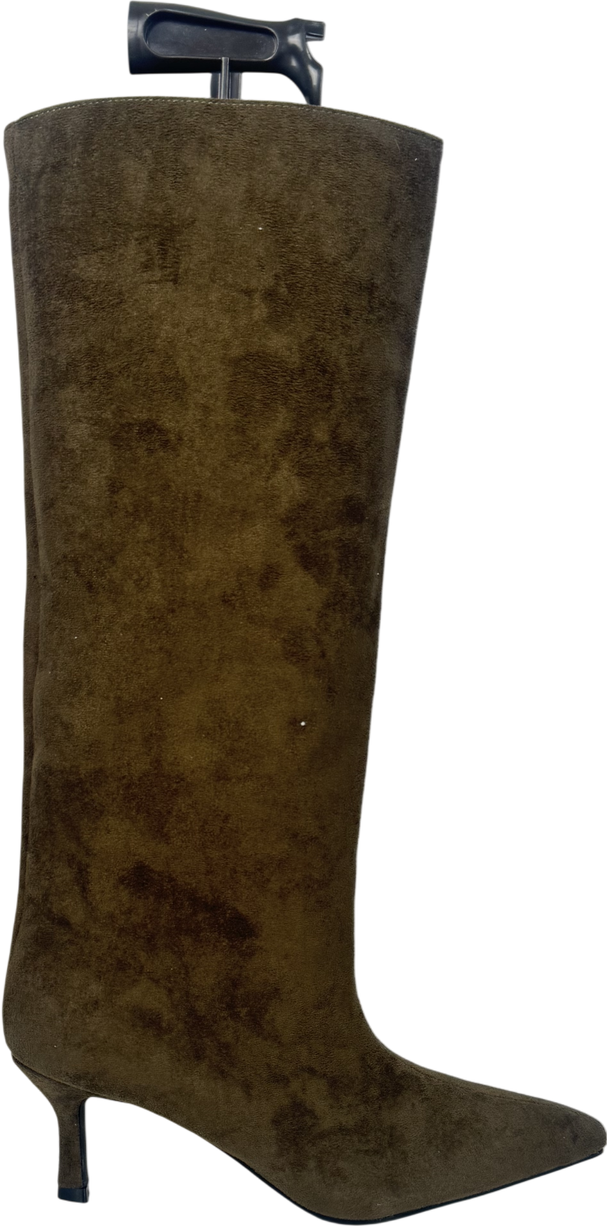 PrettyLittleThing Green Olive Faux Suede Snipped Toe Low Heel Knee Boots UK 6 EU 39 👠