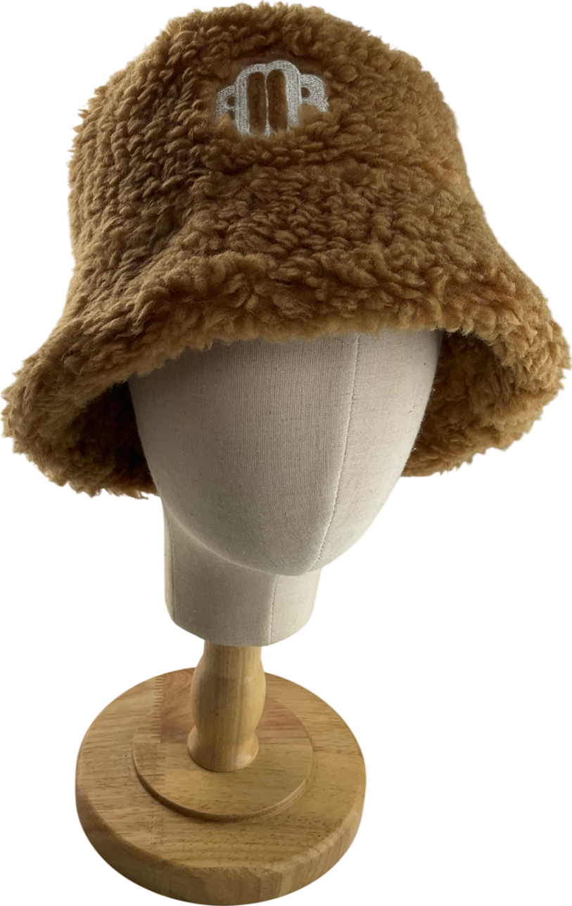 Maje Beige Fur Clover Embroidered Logo Bucket Hat One Size