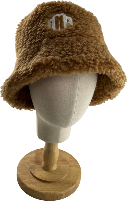 Maje Beige Fur Clover Embroidered Logo Bucket Hat One Size