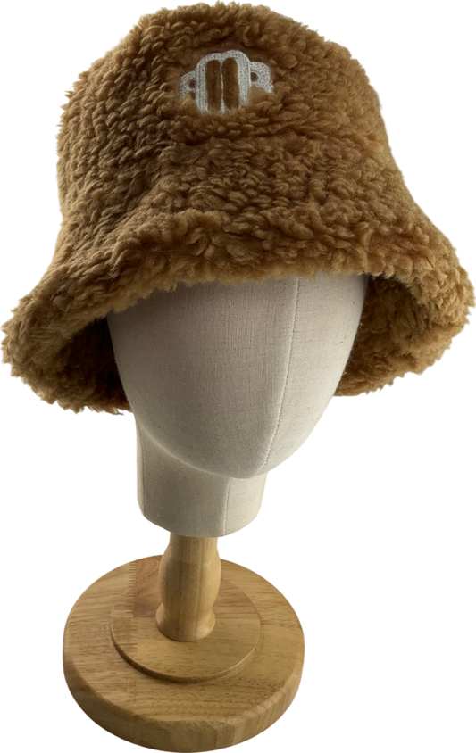 Maje Beige Fur Clover Embroidered Logo Bucket Hat One Size