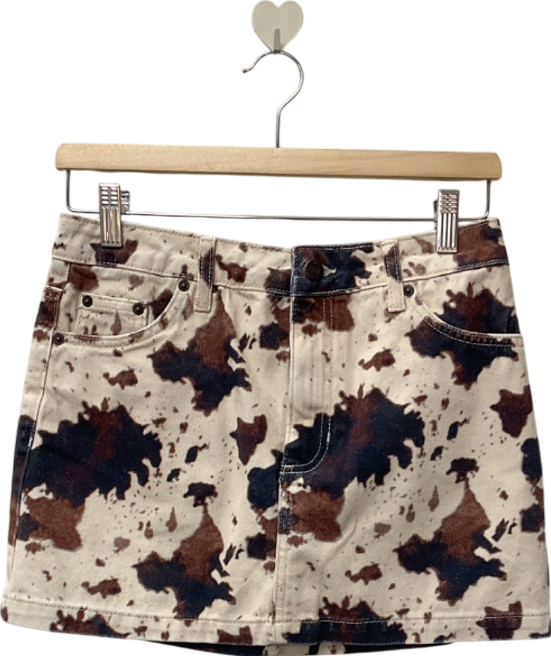 Topshop Brown Cow Print Denim Skirt UK 6