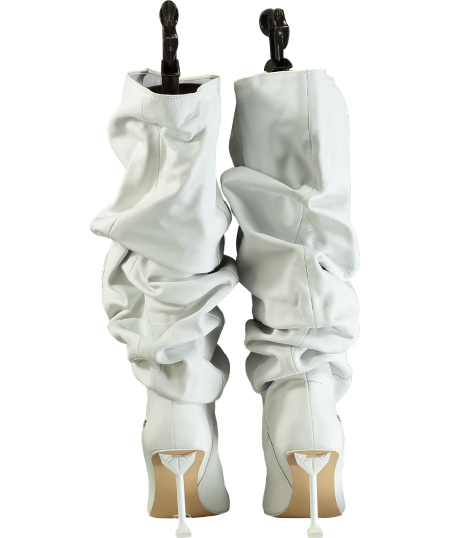 Naked Wolfe White Vern Nappa Cow Leather Ruched Boots UK 7 EU 40 👠