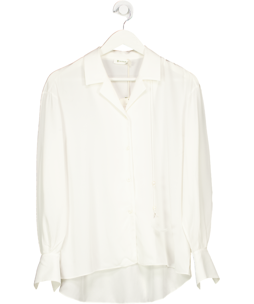 Lily Silk White 100% Mulberry Silk Shirt UK XS