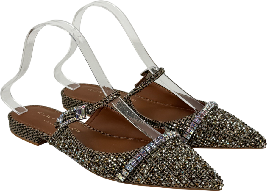 KURT GEIGER Beige Strass Embellished Buckle Flat Mules UK 4 EU 37