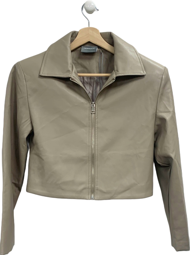 Cernucci Beige PU Cropped Jacket with Shoulder Pads UK S