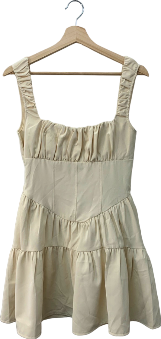 PrettyLittleThing Cream Corset Puffball Mini Shift Dress Size 8