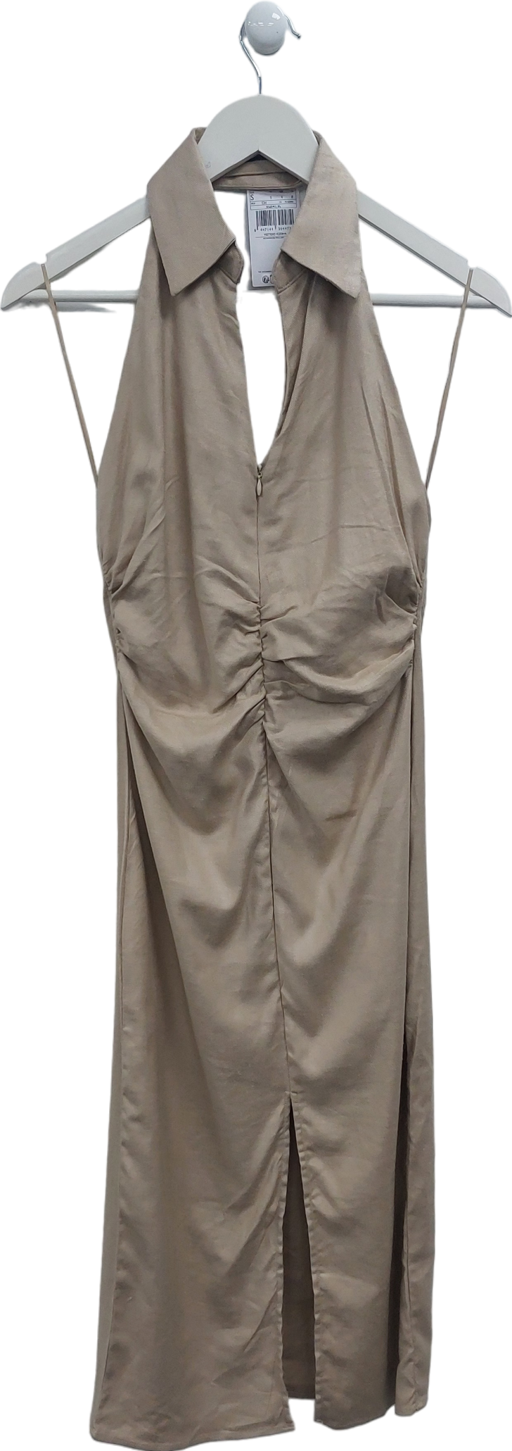 MANGO Beige Halter Neck Maxi Dress UK S