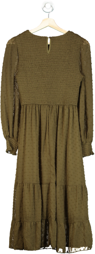 Olive Green Long Sleeve Midi Dress UK S