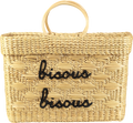 POOLSIDE Beige Structured Natural Straw Woven Large "bisous Bisous"  Kisses Basket Bag