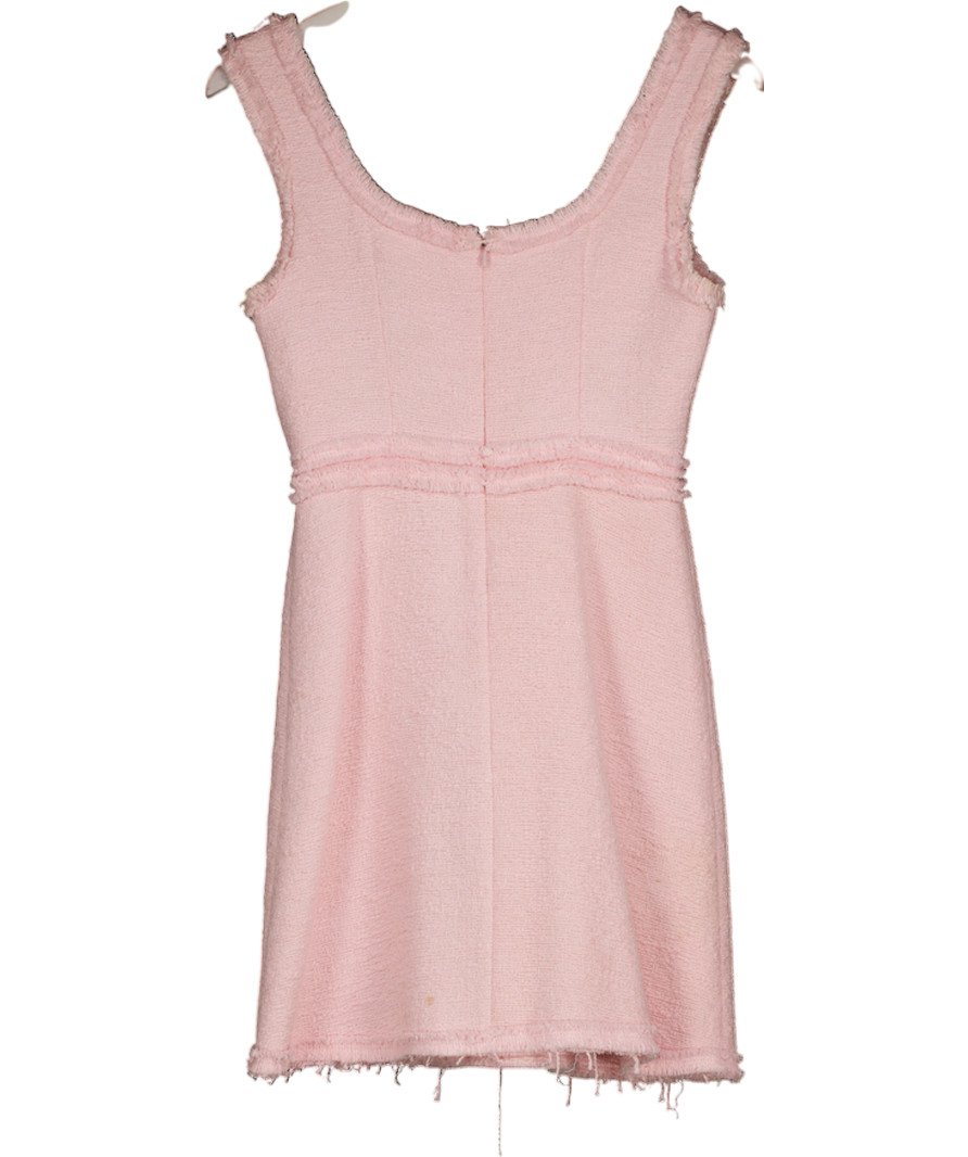 ZARA Baby Pink Boucle Tweed Mini Dress With Embellished Buttons UK XS