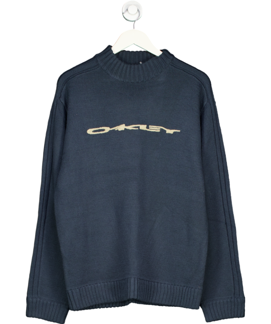 Oakley Blue Vintage Spell Out Knitted Logo Jumper UK XL