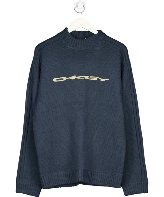 Oakley Blue Vintage Spell Out Knitted Logo Jumper UK XL