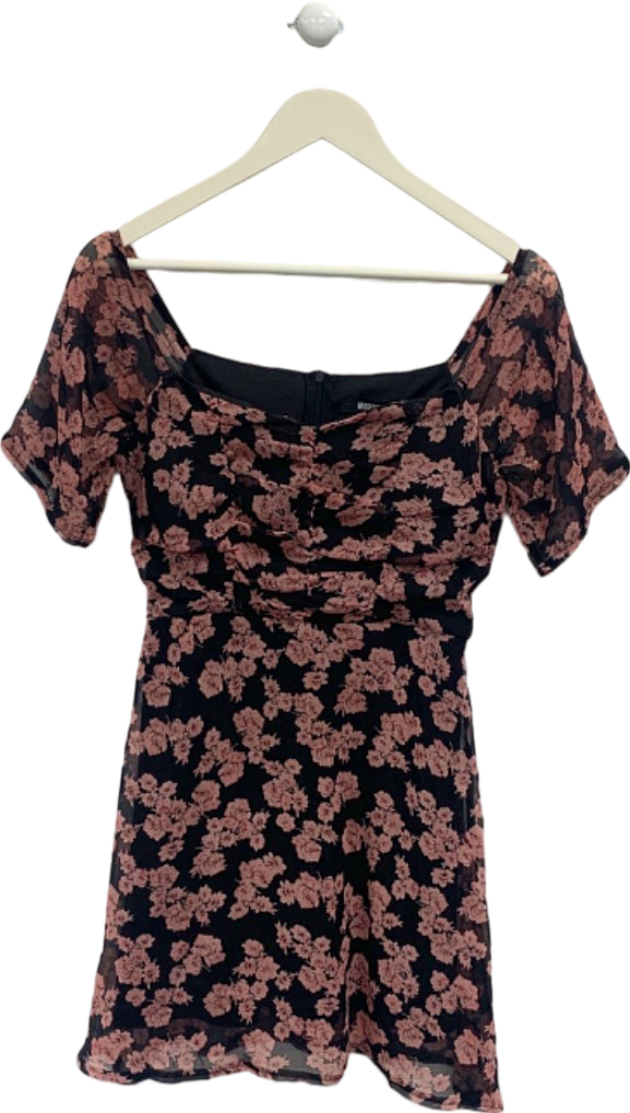 Missguided Black Pink Floral dress Size UK 4