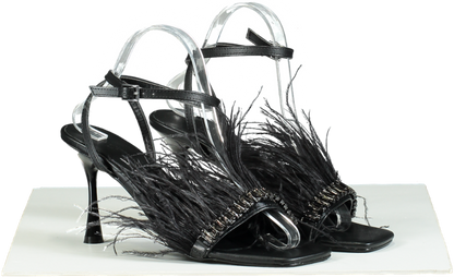 Gaelle Black Feather Trimmed Sandals UK 6 EU 39 👠