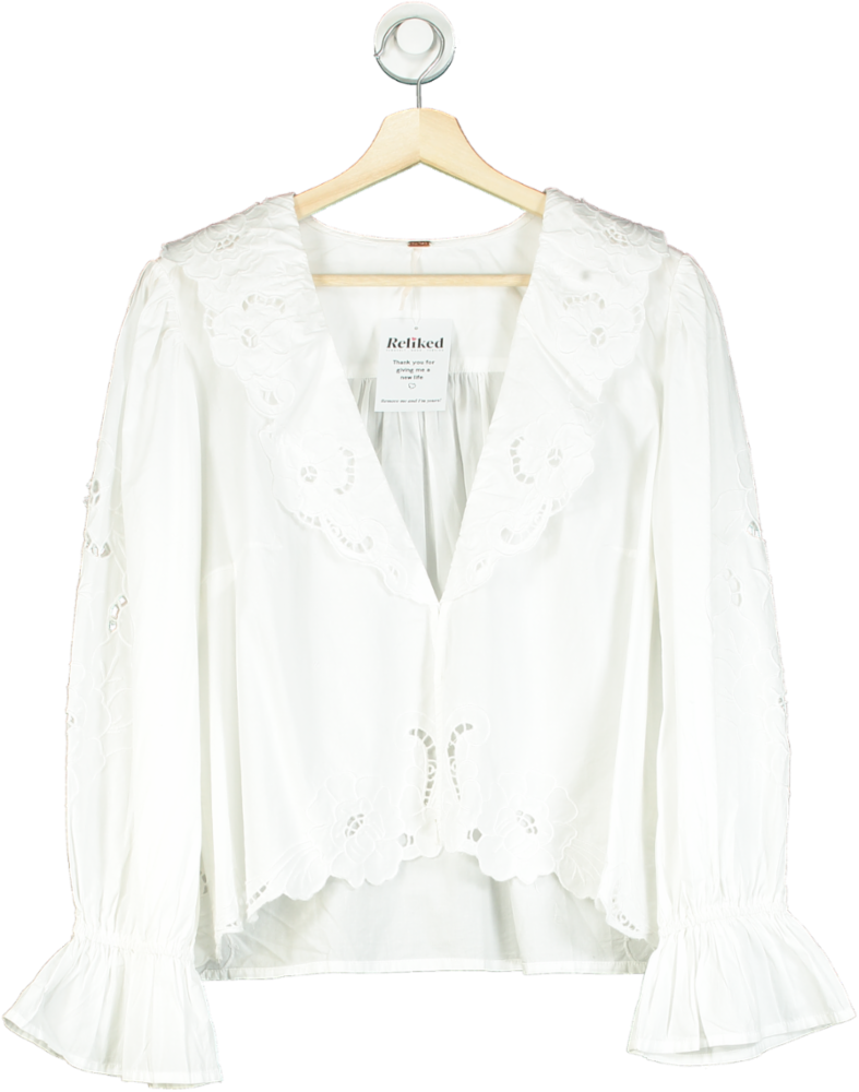 Free People White Embroidered Blouse M