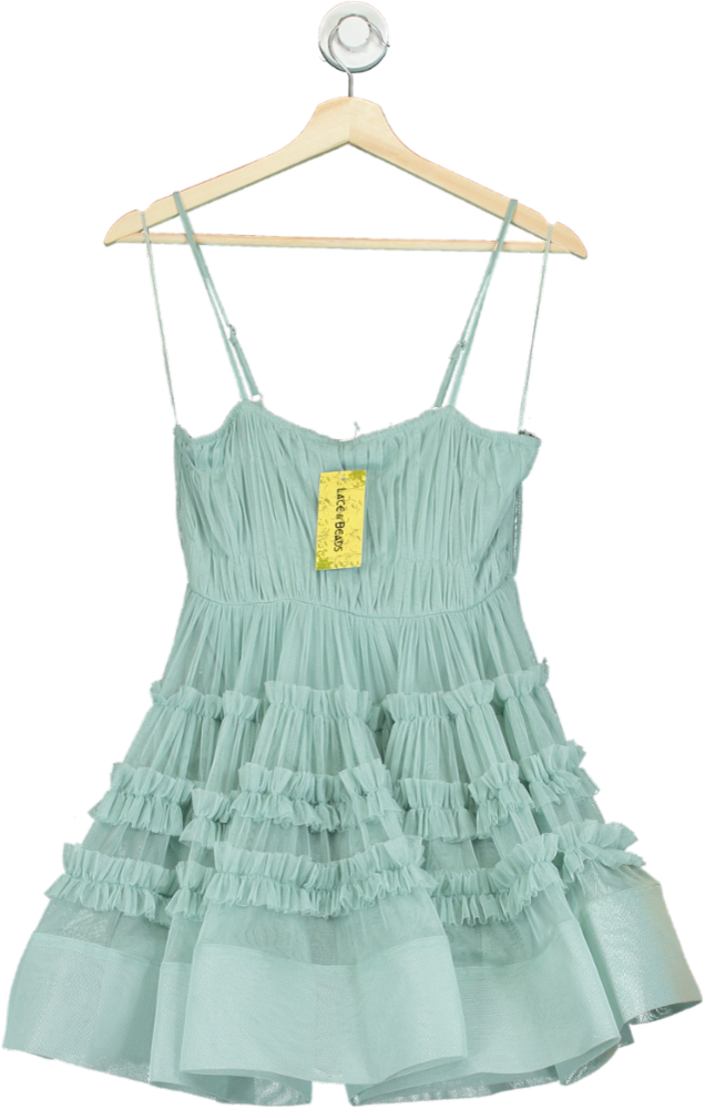 Lace & Beads Mint Green Ruffled Mini Dress UK 8