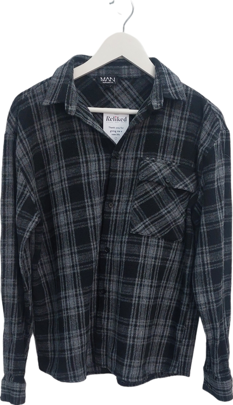 boohooMan Black Checked Flannel Shirt UK S