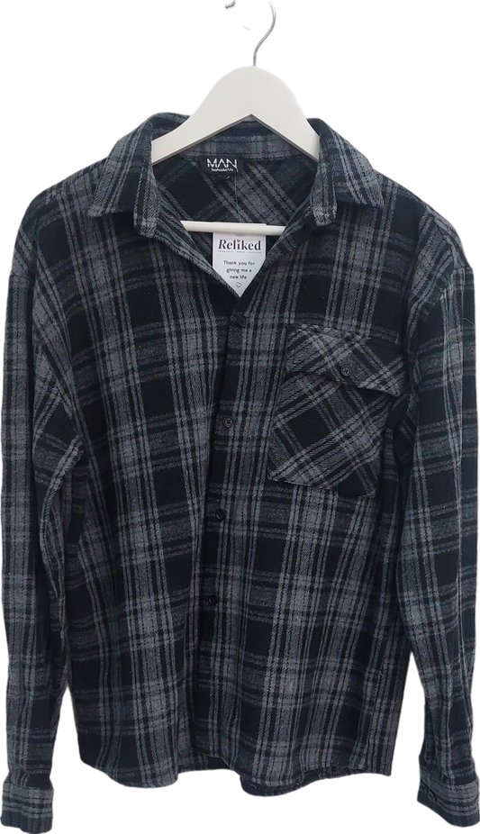 boohooMan Black Checked Flannel Shirt UK S