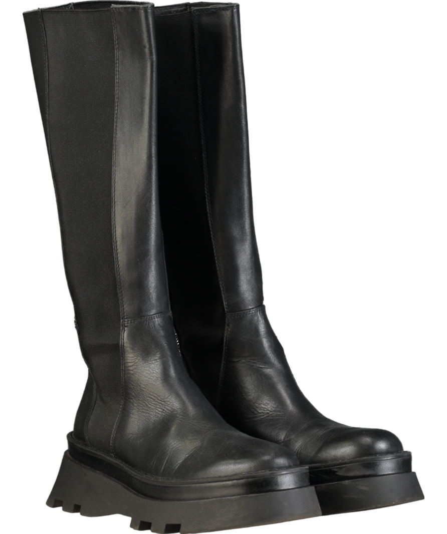 ZARA Black Lug Sole Leather Boots UK 7 EU 40 👠