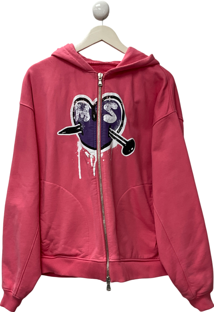milana studios Pink Red Heart Heavy Weight Zip Up Hoodie UK M