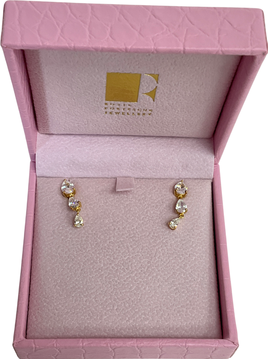 rosie fortescue jewellery Metallic Gold 3 Stone Pear Graduated Earrings