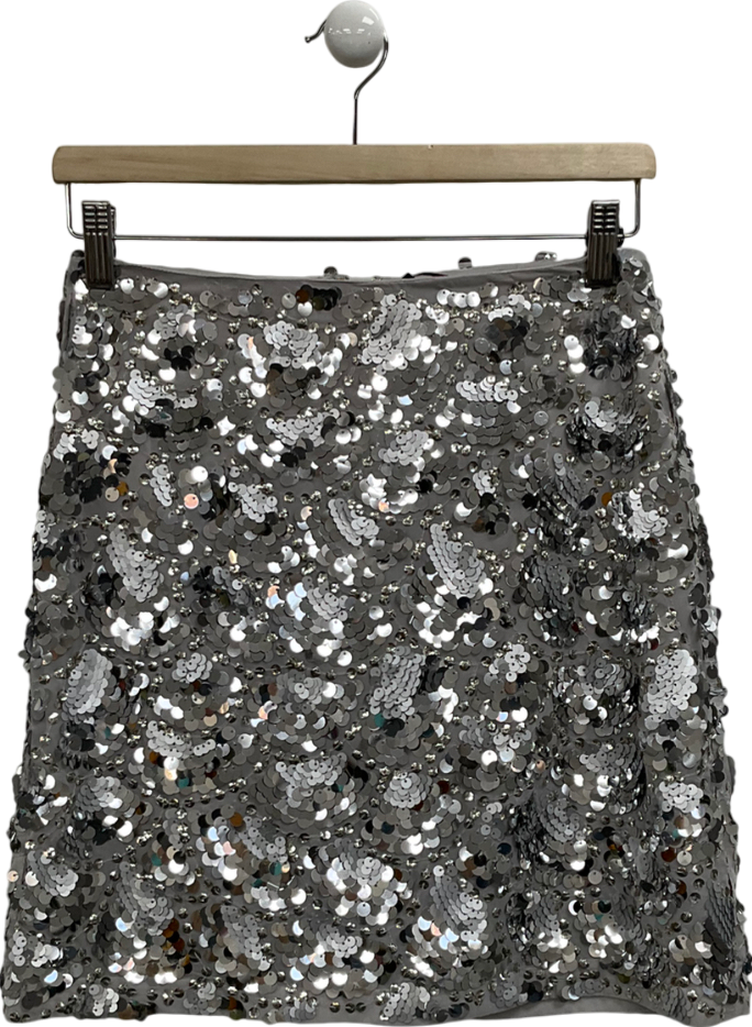 Love & Roses Metallic Scallop Sequin Mini Skirt UK 8