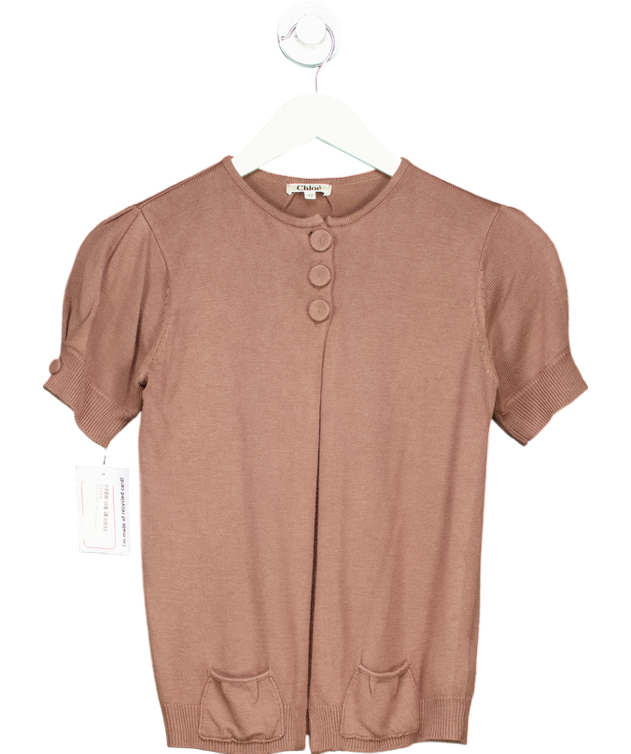 Chloé Brown Open Front Button-detail Short Sleeve Cardigan UK 12