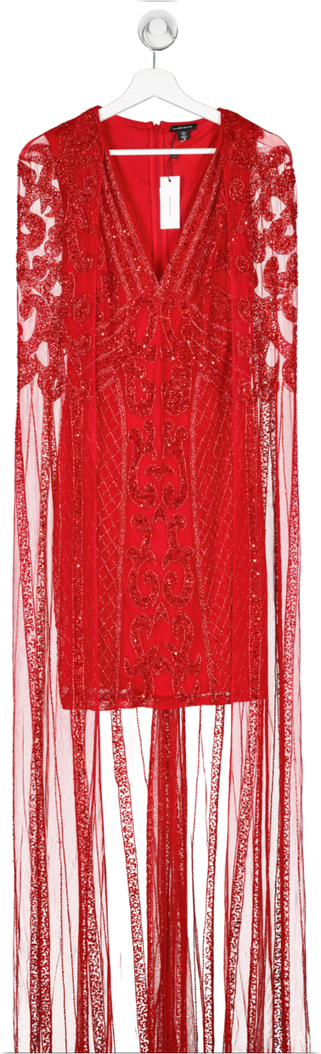 Karen Millen Red Tail Embellished Maxi Dress With Cape UK 6