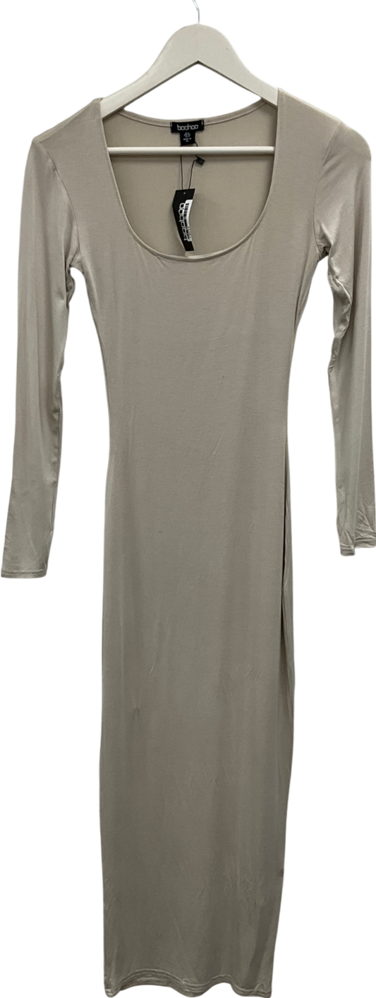 boohoo Beige Long Sleeve Square Neck Dress Stone UK 8