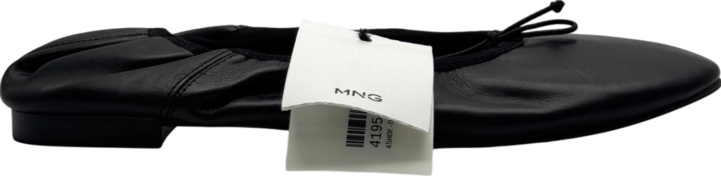 MANGO Black Leather Ballet Flats With Bow UK 5 EU 38 👠